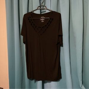Torrid Black Lattice Neck Short Sleeve Tee